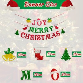 Elicola Merry Christmas Banner with JOY Sign Bunting Xmas Ornament Backdrop for Wall Office Fireplace Tree Party Decorations, No Assembly Required