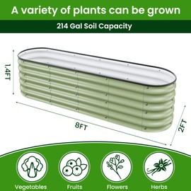 Nossta 8 X 2 X 1.4 Ft Galvanized Raised Garden Bed,Sturdy and Easy to Assemble Oval Raised Planter Beds Outdoor for Vegetables, Gardening, Flowers, Fruits（Light Green）