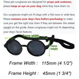 G001 Dog Cat Pet Costume Prop Round Sunglasses Medium Breeds 20-40 lbs (Black + White)