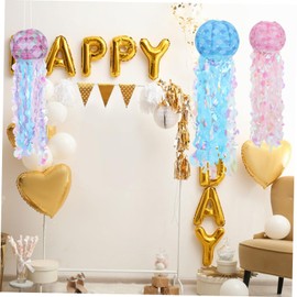 GRIRIW 4pcs Solar Jellyfish Paper Lanterns Ocean Decorations Paper Lanterns Jellyfish