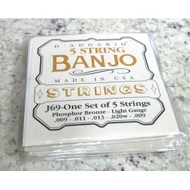 D'Addario EJ69 5 string banjo strings phosphor bronze light 9-20