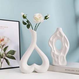 Arawat Ceramic Vase White Heart Vases Decoration Living Room Modern Tulip Vase Flower Vase Table Decoration Vase for Pampas Grass Flowers Decoration Aesthetic Nordic Vases Wedding Gift 26 cm