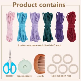 ACRNIGHEET 5PCS DIY Macrame Flower Wreath Kit, DIY Garland Making, Macrame Wreath Making Kit, Home Door Porch Holiday Decoration, DIY Macrame Wall Hanging Kit with Natural Wooden Circle Rack