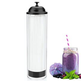 13.5 inch Straw Holder for Standard& Long Bended Size Drinking Straws, Acrylic Plastic Straw Dispenser for Counter with Lid Black(Straws Not Include)