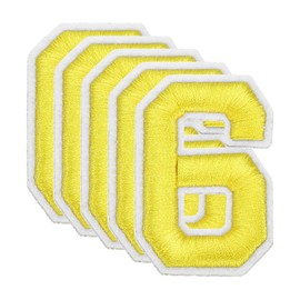 QUARKZMAN 10 Stk. Zahlen Patches 6cm Höhe Nummer 6 Bestickte Dekorative Reparatur-Patches zum Aufbügeln/Nähen auf Stickerei-Applikationen für Dekor Kleidung Schuhe DIY Handwerk, Gelb