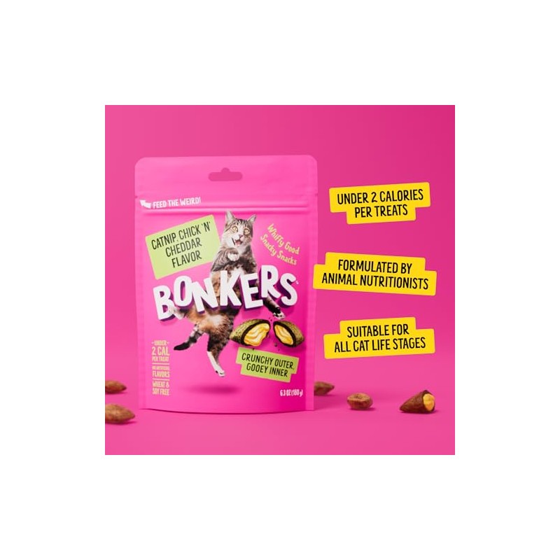 Bonkers Bites Catnip & Chick 'N' Cheddar Flavor Crunchy &