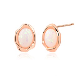 Aliyoham Women's Rose Gold Plated Opal Stud Earrings - Oval Princess Cut Gemstone, Hypoallergenic Jewelry