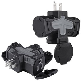 FiiMan 3 Outlet Indoor Outdoor Wall Adapter, ETL Listed 3-Prong Grounded Outlet Splitter, Weatherproof Heavy Duty Multi Outlet Power Plug Extender with Protective Cover, Black (2 Pack)