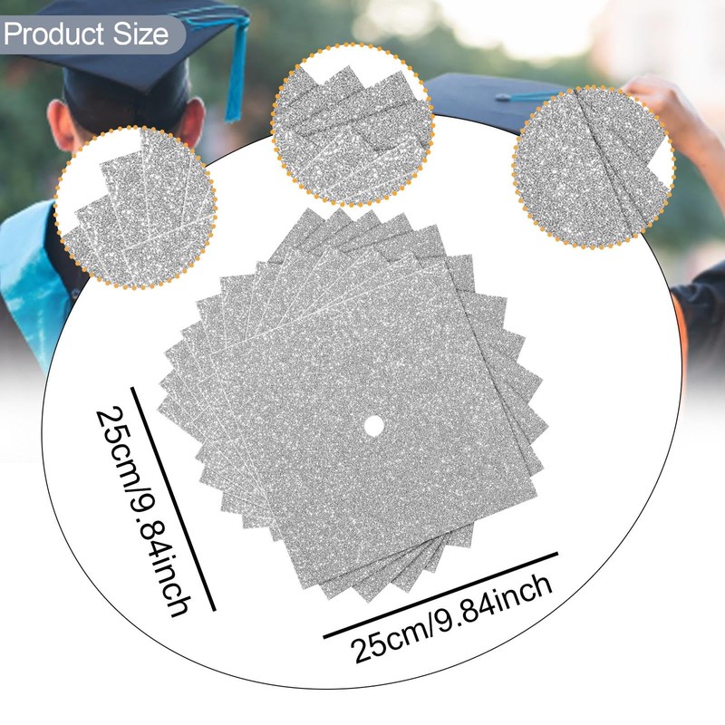 Perfeclan 12pcs Abschlusskappen -Dekorations -Kit, Blank Glitzer Kartonkonstruktionspapier, Silbrig