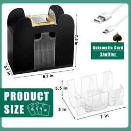 Aoriher 6 Decks Electric Automatic Card Shuffler with Revolving Canasta Playing Card Tray Set, Clear Rotating Card Holders for Playing Cards Poker Home Club Party Games