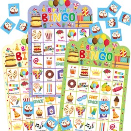 FANCY LAND Birthday Bingo Game 24 Players for Kids Die-Cut Bingo Cards Party Game School Classroom Activities Supplies