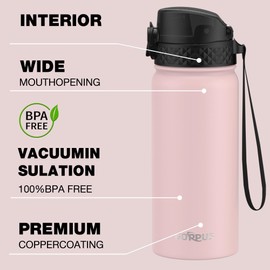 Kids Water Bottle, GOPPUS 18 Oz Stainless Steel Travel Bottle, Double Wall Vacuum Leak Proof Kids Cup for School Boys Girls,Pink
