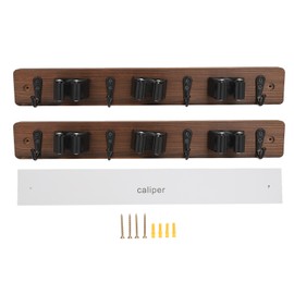 2pcs Mop Broom Holder 3 Positions 4 Hooks Wall Mount Mop Rack Wood Broom Hanger for Bathroom Kitchen Laundry Room