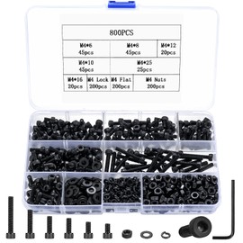 800 Pieces M4 Cylinder Screws Nuts Set, Hexagon Socket Screws Set, Hex Screws with Nuts Washers Set, Bicycle Screws Set, Machine Screws Assortment, Thread Screws Set