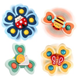 Suction Cup Toy Baby 4 Pieces Suction Cup Spinner Toy for Baby Suction Toy Safe Bath Toy for Bathroom Window High Chairs Aeroplane Travel