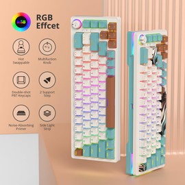 Guffercty kred 65% Percent Keyboard Hot-Swappable, 68 Keys Mechanical Gaming Keyboard Wired with Knob Arrow Keys RGB Backlight for Win/Mac(68 Brown)