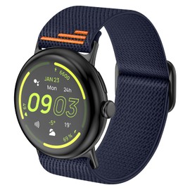AMANECER Stretchy Nylon Band Compatible with Pixel Watch 3 45MM, Upgraded Metal Connector & Clasp Adjustable Elastic Sport Soft Braided Loop Breathable Strap for Google Smartwatch (Navy Blue)