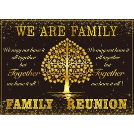 Family Reunion Backdrop Black Gold Glitter Family Tree We are Family Photography Background Welcome to Our Family Members Gathering Party Decorations Banner Photo Props (7x5FT)