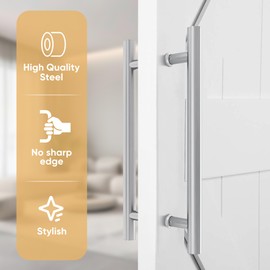 JUBEST 16" Push Pull Door Handle, Stainless Steel Double Sided H Shape Sliding Doors Handle, Heavy Duty Swing Door Handles, Silver