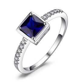 JewelryPalace Square Cut Gemstone Blue Sapphire Green Simulated Emerald Ring Women's Jewellery Set, Engagement Ring Solitaire Ring Silver 925 with Stone, Rings Women with Zirconia Rose Gold Gold,
