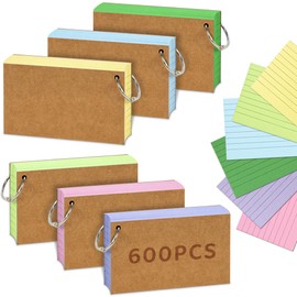A7 Lined Index Cards, 600 Pieces Flashcards with Ring in Practical Learning Box, Vocabulary Box, Index Card for English Vocabulary, Formulas and Notes