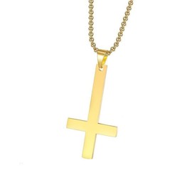 LittleFathand Upside Down Cross Necklace Stainless Steel Inverted Cross Necklace for Women Men Gothic Cross Necklace Jewelry Gift, Stainless Steel, cross