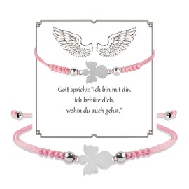 Schutzengel Armband Taufe Geschenk für Mädchen, Verstellbare Geflochtenes Engel Glücksarmband mit Edelstahl Anhänger für Taufe Konfirmation Kommunion Geburtstag Geschenk