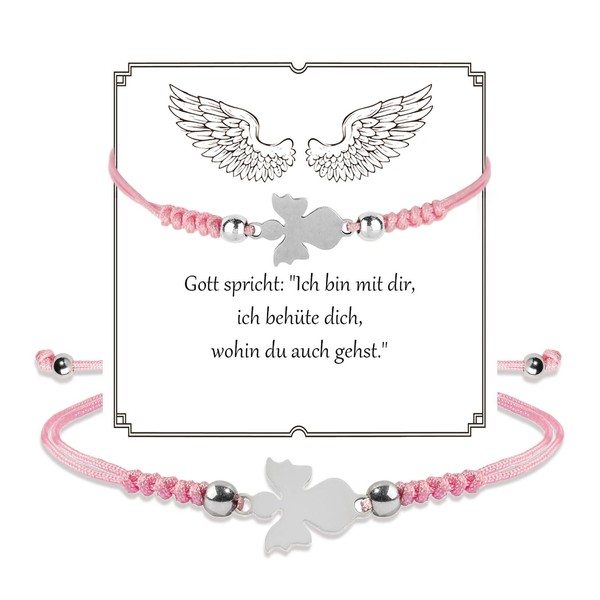 Schutzengel Armband Taufe Geschenk für Mädchen, Verstellbare Geflochtenes Engel Glücksarmband