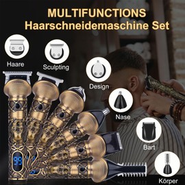 YIDON Haarschneidemaschine Profi, Barttrimmer Herren Set, Rasierer Herren Elektrisch USB Schnellladung, Nasenhaartrimmer Präzisionstrimmer T-Klingen Trimmer Bartschneide Körperhaartrimmer 6 in 1
