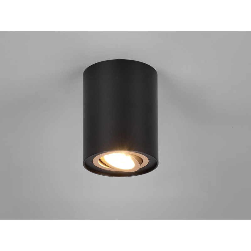 meineWunschleuchte Small 1-Bulb Surface-Mounted Spotlight Metal Black Gold Matt Height