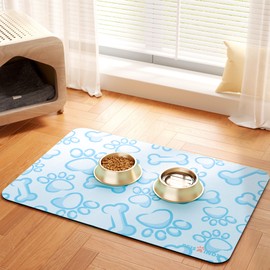 PEISAINOX Cat Dog Food Mat, Rapid Water Absorption Dog Mat for Food and Water,100% Waterproof Cat Dog Bowl Mat,16"x24"-Blue