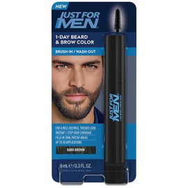 Just for Men Color de Barba y Cejas de 1 Día, Color Temporal para Barba y Cejas, para Un Aspecto Más Completo y Bien Definido, Hasta 30 Aplicaciones, Marrón Oscuro