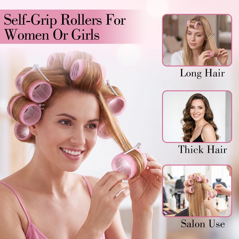 Large Hair Rollers Set, 12 Pieces 60mm Heat Free Jumbo
