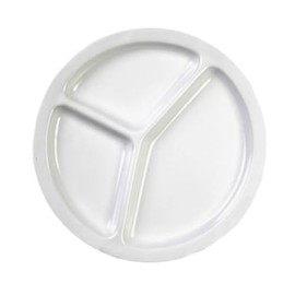 FSE NS702W Compartment Plate, 10" Dia., Round, 3-Wells, Break-Resistant, Dishwasher Safe, BPA Free, Melamine, NuStone White, NSF, Pack of 12