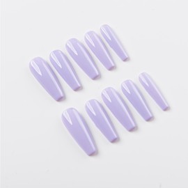 Handpainted Basic Solid Colour Long Coffin Press-on Nails, Summer Nails, Solid Color Nails, Press-on Nails for Birthday, Event, Prom, Party (Light Purple, M)
