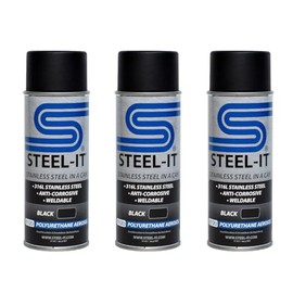 Steel-It Polyurethane Spray Paint, Industrial Coating with Stainless Steel, Weldable, Easy to Apply - Black (3 Pack)