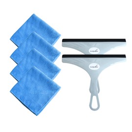 2 Squeegee and 4 Microfiber Cleaning Towel Bundle by Raynbeu - Sustainable, Quick-Dry, Ultra Soft, and Highly Absorbent - Perfect for Windows, Glass, Car, and Household Cleaning