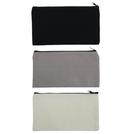 PCH-007 Canvas Pouch, Solid Color, [Set of 3] Canvas Fabric, Simple, Black, Beige, Black, Gray, Canvas Accessories, Pouch, Multi Case, Pen Pouch, Sparkling Punching Round