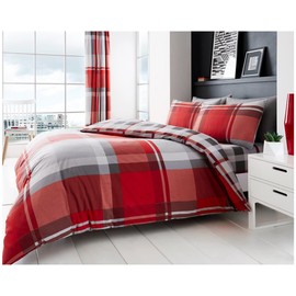 GC GAVENO CAVAILIA Check Duvet Cover Set Single Bed | Polycotton Bedding Set with Pillow Case | Wahable Quilt Covers (135x200 cm) | Red