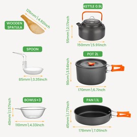 Portable Outdoor Camping Cookware Set -GEEKHOM 10-Piece Stainless Steel Cookware Set with Pot, Pan & Kettle for Backpacking, Hiking, Travel, 2-3 Person Mess Kit with Utensils