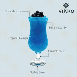 Vikko Hurricane Glasses, Set of 4 Pina Colada Glasses, 13.25 Ounce Cocktails Glasses Set, Durable Dishwasher Safe Party Glass
