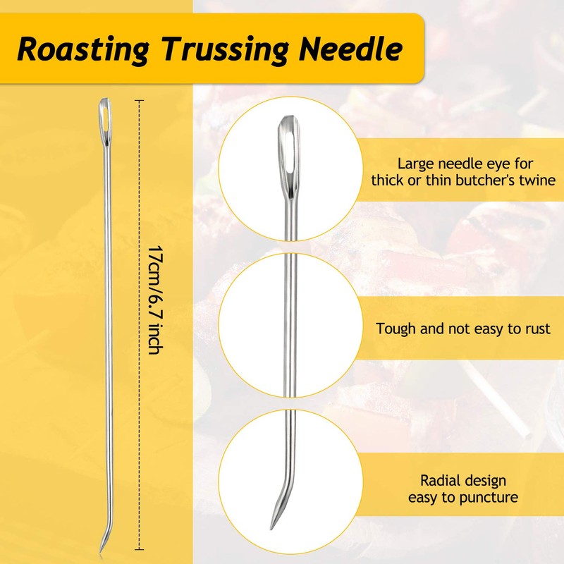 WILLBOND 6-Piece Stainless Steel Curved Poultry Trussing Needles for Securing