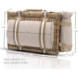 19Pcs Picnic Basket for 2 with Insulated Liner and Waterproof Picnic Blanket Wine Pouch, Large Wicker Picnic Hamper for Camping,Outdoor,Valentine Christmas for Couples