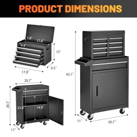 Detachable Top 5-Drawer Rolling Tool Chest Adjustable Shelf Locking Mechanism Universal Lockable Wheels Metal Tool Cart forcolor: as Pic Color