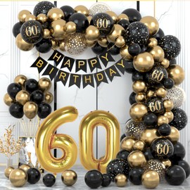 60th Birthday Decorations for Men Women, Black Gold 60th Birthday Balloons Party Decorations with 60th Happy Birthday Banner, Happy Birthday Garland Balloons Black Gold Decor for 60th Birthday Party