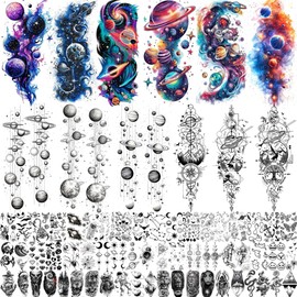70 Sheets Watercolour Planets Galaxy Temporary Tattoos Women Men Children Boys Adhesive Tattoos Adults, Colourful Star Universe Tattoos for Sticking, Forearm Fake Tattoo Stickers Space