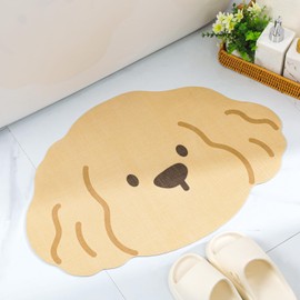 Tyrafry Cute Animals Bath Mat Quick Dry and Absorbent Microfiber, Non-Slip Thin Bath Rug, Lovely Floor Mat for Bathroom, Shower, Sink Side, Brown Dog, 17"x25"