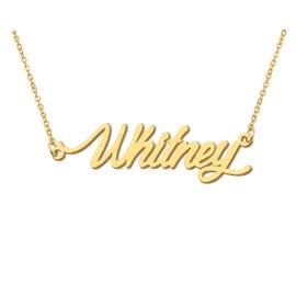 Aoloshow Whitney Name Plate Necklace 18k Gold Plated Stainless Steel Mens Nameplate Jewelry for Birthday