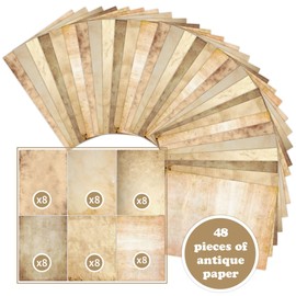 48 Sheets Vintage Antique Printing Paper, A4 8" x 11" Old Looking Parchment Paper for Letter Writing, Double-sided Aged Paper for Scrapbooking,Handmade Craft,Resume,Certificate