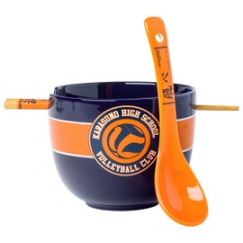 Silver Buffalo Haikyu! Karasuno High School Volleyball Club Ceramic Ramen Bowl with Chopsticks and Spoon, 20 Ounces